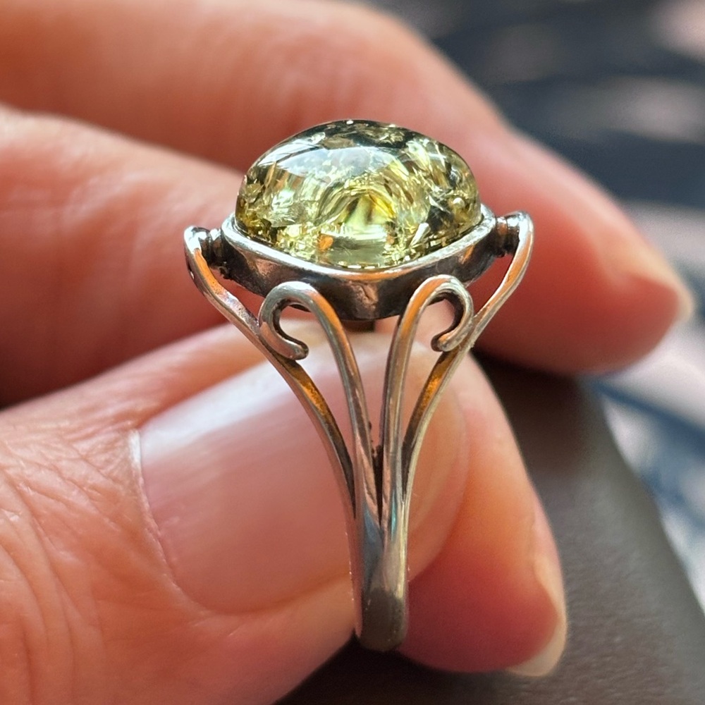 925 Sterling Silver Amber Ring - adjustable, NEW - Picture 2 of 10